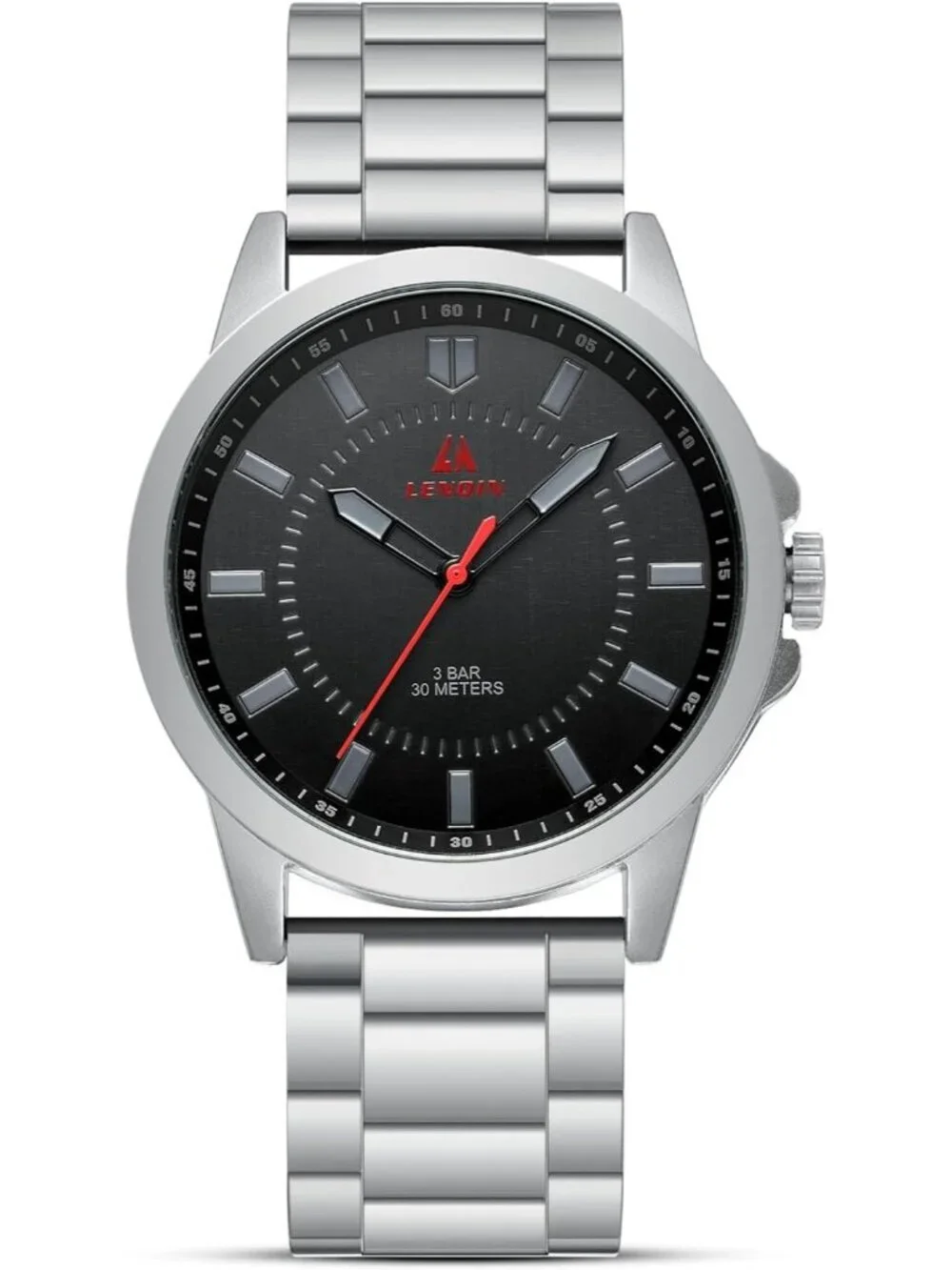 Men's Silver And Black Waterproof Stainless Steel Analog Quartz Luxury Watch